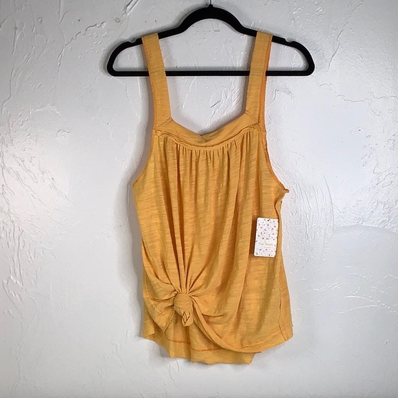 Free People Poppy Gold front knot square neck Tank top size Medium NWT - Picture 1 of 14
